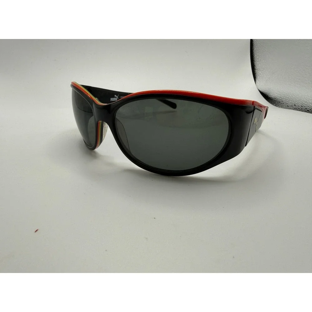 Puma Atmosphere PU15005 GN Wrap Sunglasses Black Red Yellow Green Stripes